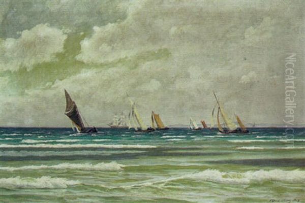 Fiskerbade Der Krydser Ud For Hornbaek Oil Painting by Alfred Olsen