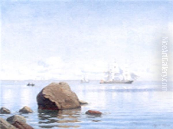 Marine Med Sejlskibe Ud For Skekkersten Oil Painting by Alfred Olsen