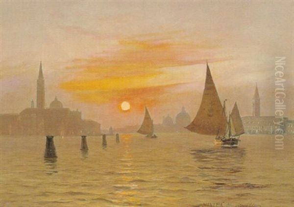 Canal Grande. S. Maria Salute I Baggrunden, Venedig Oil Painting by Alfred Olsen