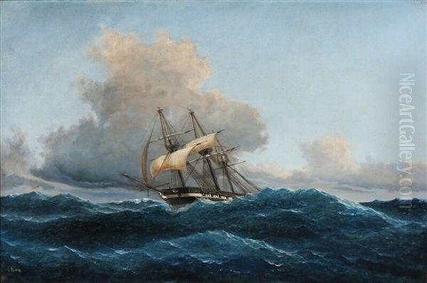 A Barque In Rough Sea Oil Painting by Carl Julius Emil Olsen