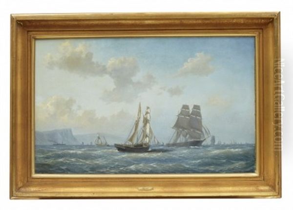 Segelbatar Till Havs Oil Painting by Carl Julius Emil Olsen