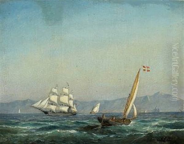 The Pilot Carl Of Dragor On Its Way To Aid An American Merchant Ship Oil Painting by Carl Julius Emil Olsen