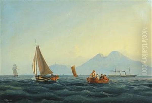 Seascape With Fishermen Looking For Their Fishing Nets At The Mediterranean Sea Oil Painting by Carl Julius Emil Olsen