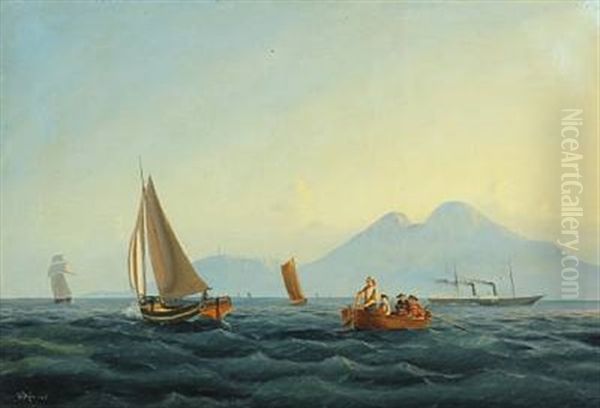 Seascape With Fishermen Looking For Their Fishing Nets At Sea Oil Painting by Carl Julius Emil Olsen