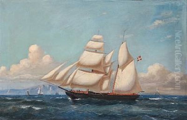 The Schooner Sophie Of Dragor Passing A Mountainous Coast Oil Painting by Carl Julius Emil Olsen