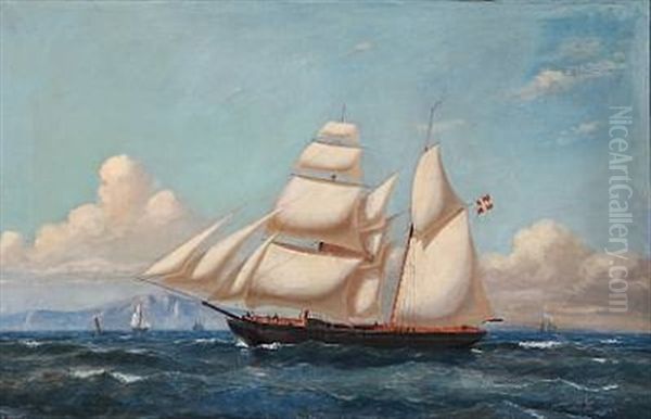 The Schooner Sophie Of Dragor Passing A Mountainous Coast Oil Painting by Carl Julius Emil Olsen