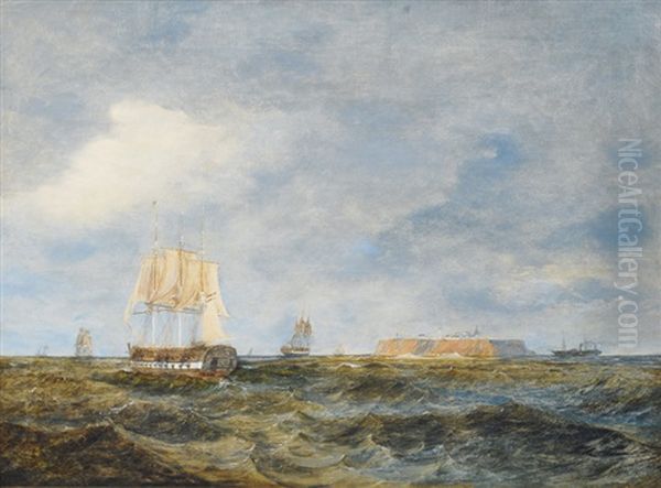 Ship Traffic Off Heligoland Oil Painting by Carl Julius Emil Olsen