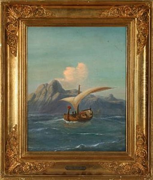 A Sailing Ship With Latin Sail On The Mediterranean Oil Painting by Carl Julius Emil Olsen