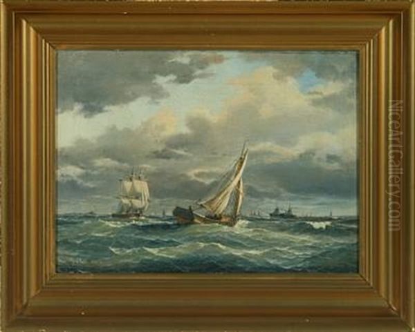 Sejlere Udfor Kronborg Oil Painting by Carl Julius Emil Olsen