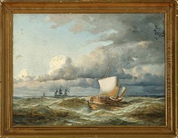 Marines With Sailing Ships (2 Works) Oil Painting by Carl Julius Emil Olsen