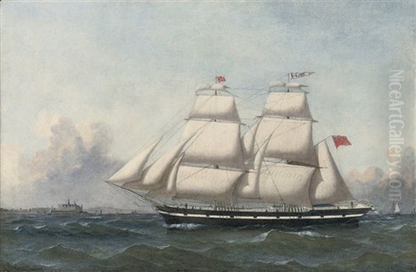 The English Trading Brig Lily In The Sound Off Kronborg Castle Oil Painting by Carl Julius Emil Olsen