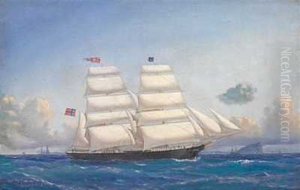 Brigen "alma Af Sandefjord" Oil Painting by Carl Julius Emil Olsen