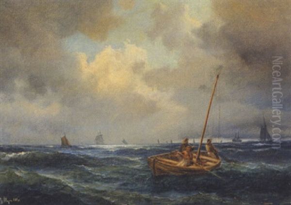 Robad Pa Havet For Uvejr Oil Painting by Carl Julius Emil Olsen