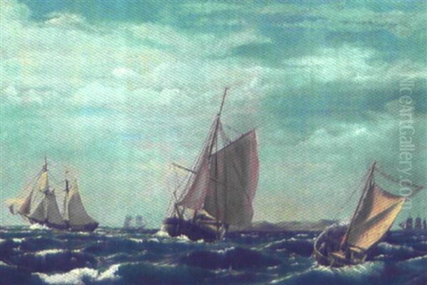 Marine Med Sejlskibe Oil Painting by Carl Julius Emil Olsen