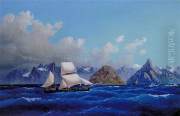 Dansk Sejlskib Ud For En Klipperig Kyst Oil Painting by Carl Julius Emil Olsen