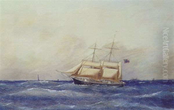 Marine Med Sejlskibe Oil Painting by Carl Julius Emil Olsen