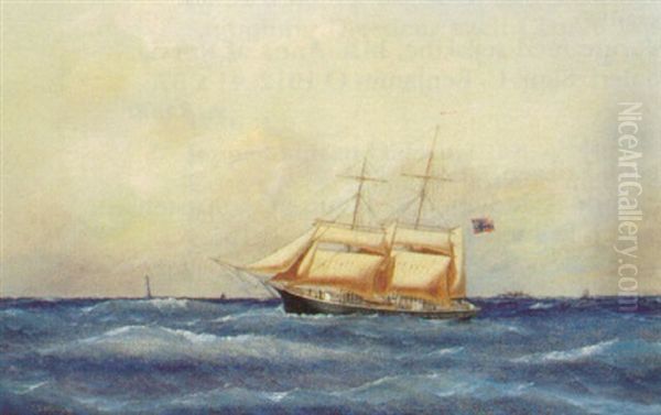 Marine Med Sejlskibe Oil Painting by Carl Julius Emil Olsen