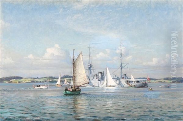 A Sunday Afternoon On Vejle Fiord Oil Painting by Christian Benjamin Olsen