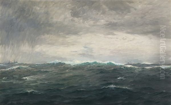 Sescape In Rough Weather Oil Painting by Christian Benjamin Olsen