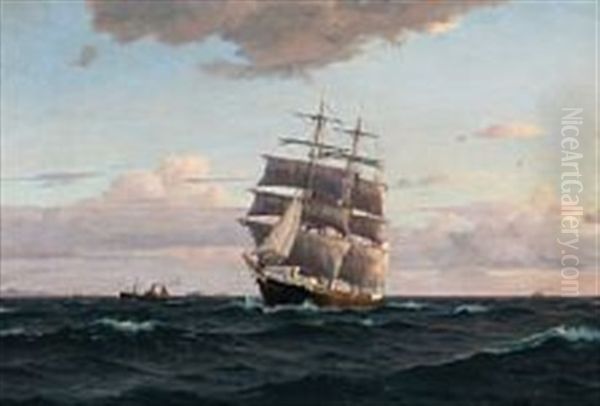 A Sailing Ship At Sea Oil Painting by Christian Benjamin Olsen