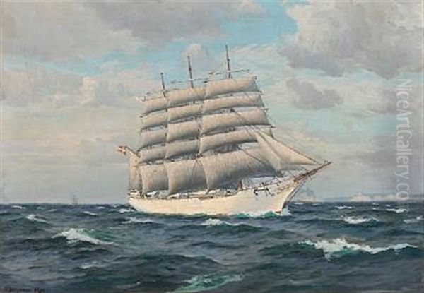 The Training Ship Danmark In Full Sail Oil Painting by Christian Benjamin Olsen