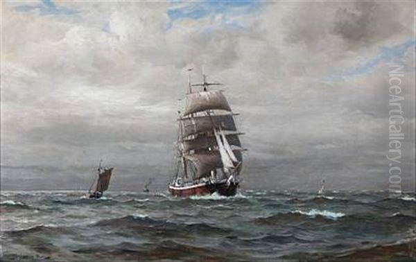 Seascape With Thunder In The Horizon Oil Painting by Christian Benjamin Olsen