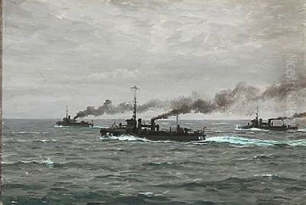 Torpedobaaden Svaerdfisken Oil Painting by Christian Benjamin Olsen