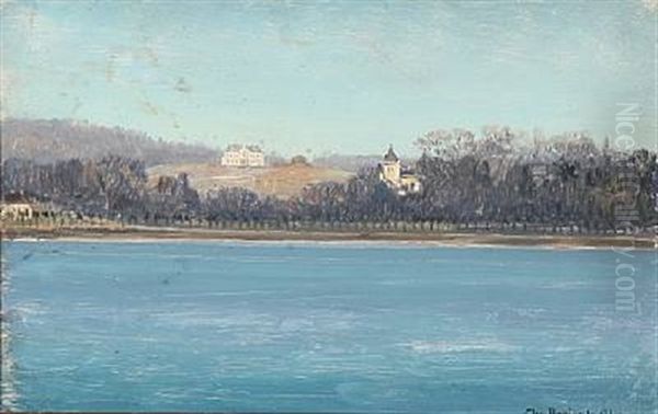 View From Bagsvaerd Lake With A View Towards Marienborg And Tusculum Oil Painting by Christian Benjamin Olsen