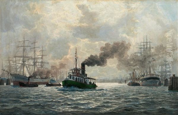 Port Of Hamburg Oil Painting by Christian Benjamin Olsen