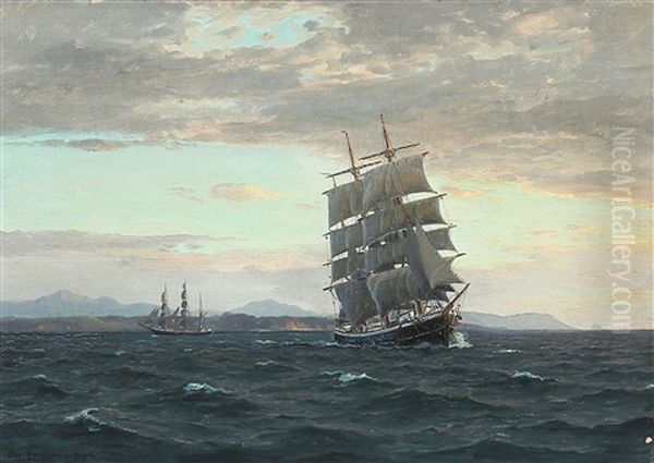 Sejlere Under Kap Lindesnes Norge Oil Painting by Christian Benjamin Olsen