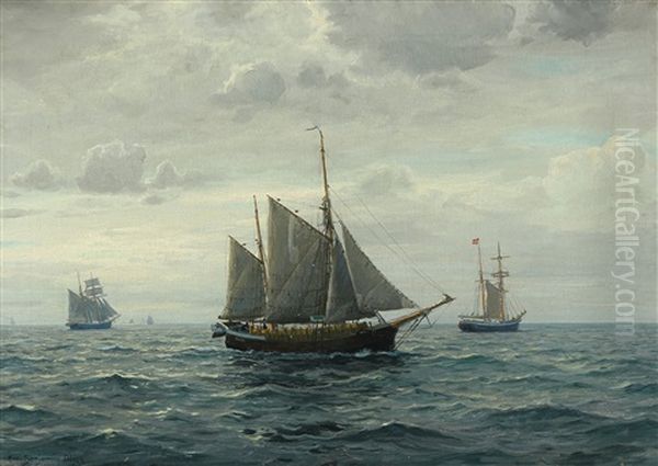 Martime Scenery With Several Wessels Oil Painting by Christian Benjamin Olsen