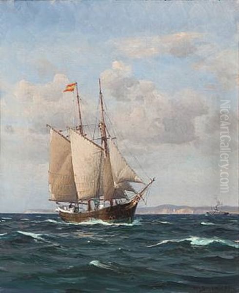 Seascape With A Sailing Ship Oil Painting by Christian Benjamin Olsen