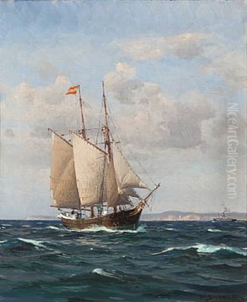 Seascape With A Sailing Ship Oil Painting by Christian Benjamin Olsen