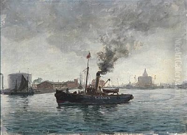 Harbour Scene With The Ship Lodsen Oil Painting by Christian Benjamin Olsen