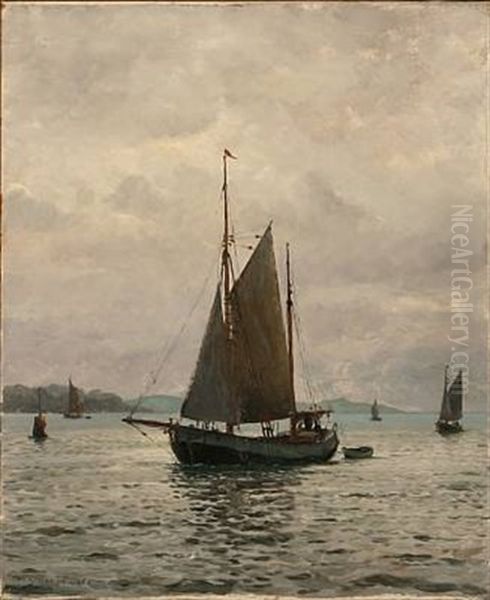 Coastal Scene With Sailing Boats Oil Painting by Christian Benjamin Olsen