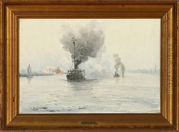 Paa Vagt For Danmark, Der Saluteres Oil Painting by Christian Benjamin Olsen