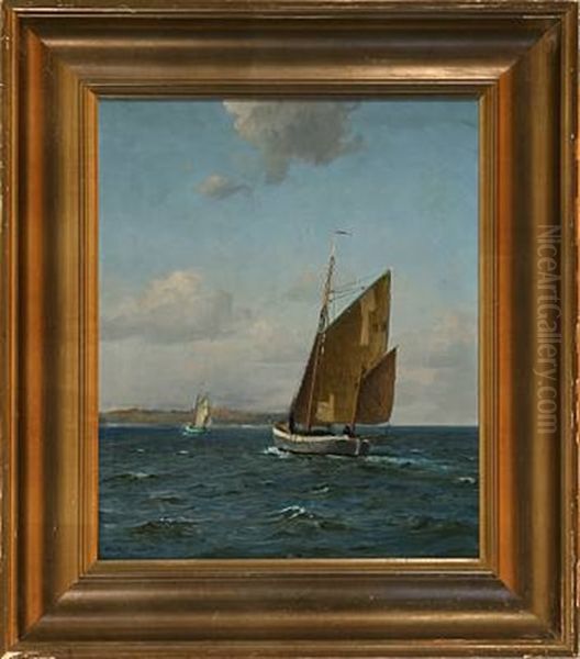 Marine With Fishing Boats Oil Painting by Christian Benjamin Olsen