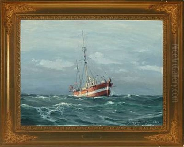 Lightship, Gilleje Flak Oil Painting by Christian Benjamin Olsen