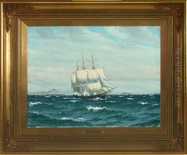 Seascape With Sailing Ships And Ferry Off Sprogo Oil Painting by Christian Benjamin Olsen