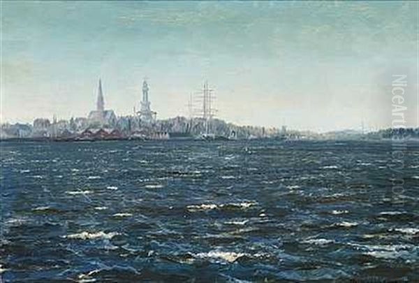 Kystparti Med Udsigt Mod Bergen Oil Painting by Christian Benjamin Olsen