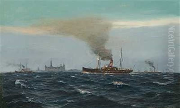 Dampskibet "niels Ebbesen" Ud For Kronborg Oil Painting by Christian Benjamin Olsen