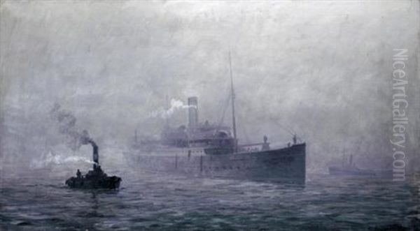 Malmoe-steamer "sweden", In Copenhagen Oil Painting by Christian Benjamin Olsen