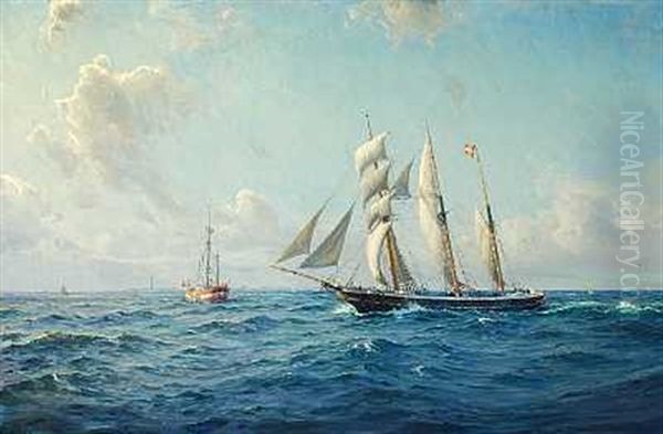 Tremastet Bramsejlskonnert Runder Skagen Oil Painting by Christian Benjamin Olsen