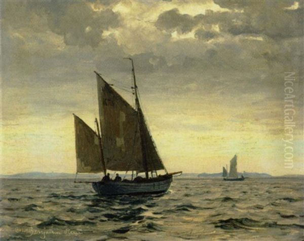 Fiskerbade Pa Havet Oil Painting by Christian Benjamin Olsen