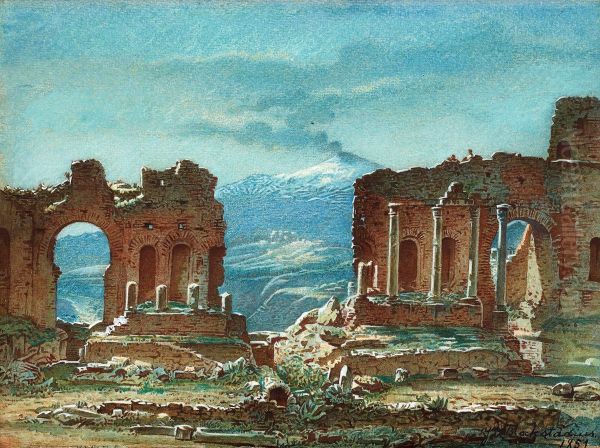 Teatro Greco, Taormina, Sicily Oil Painting by Johan Zacharias Blackstadius