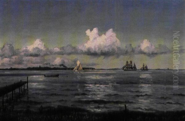 Sejlskibe I Sundet Ud For Vedbaek Oil Painting by Christian Benjamin Olsen