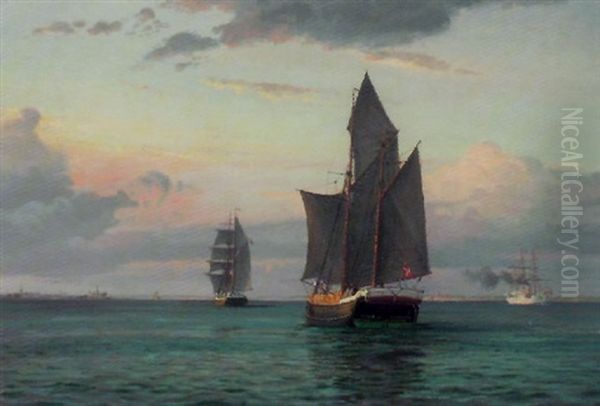 Returning To Harbour Oil Painting by Christian Benjamin Olsen