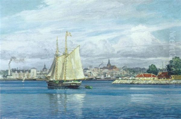 Udsigt Fra Svendborgsund Med Svendborg Oil Painting by Christian Benjamin Olsen