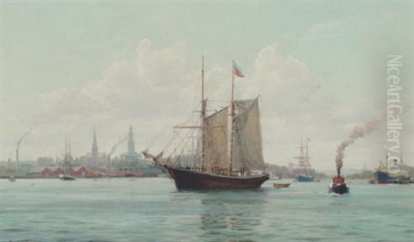 Marine Med Russik Sejlskib I Bugten Ud For Kotka, En Havneby Ca.100 Km Ost For Helsinki Oil Painting by Christian Benjamin Olsen