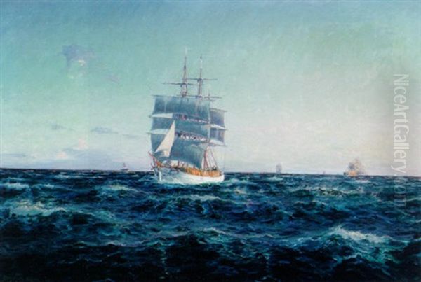 Marine Med Skibe Pa Havet Oil Painting by Christian Benjamin Olsen